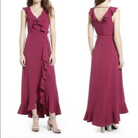 leith ruffle wrap maxi dress